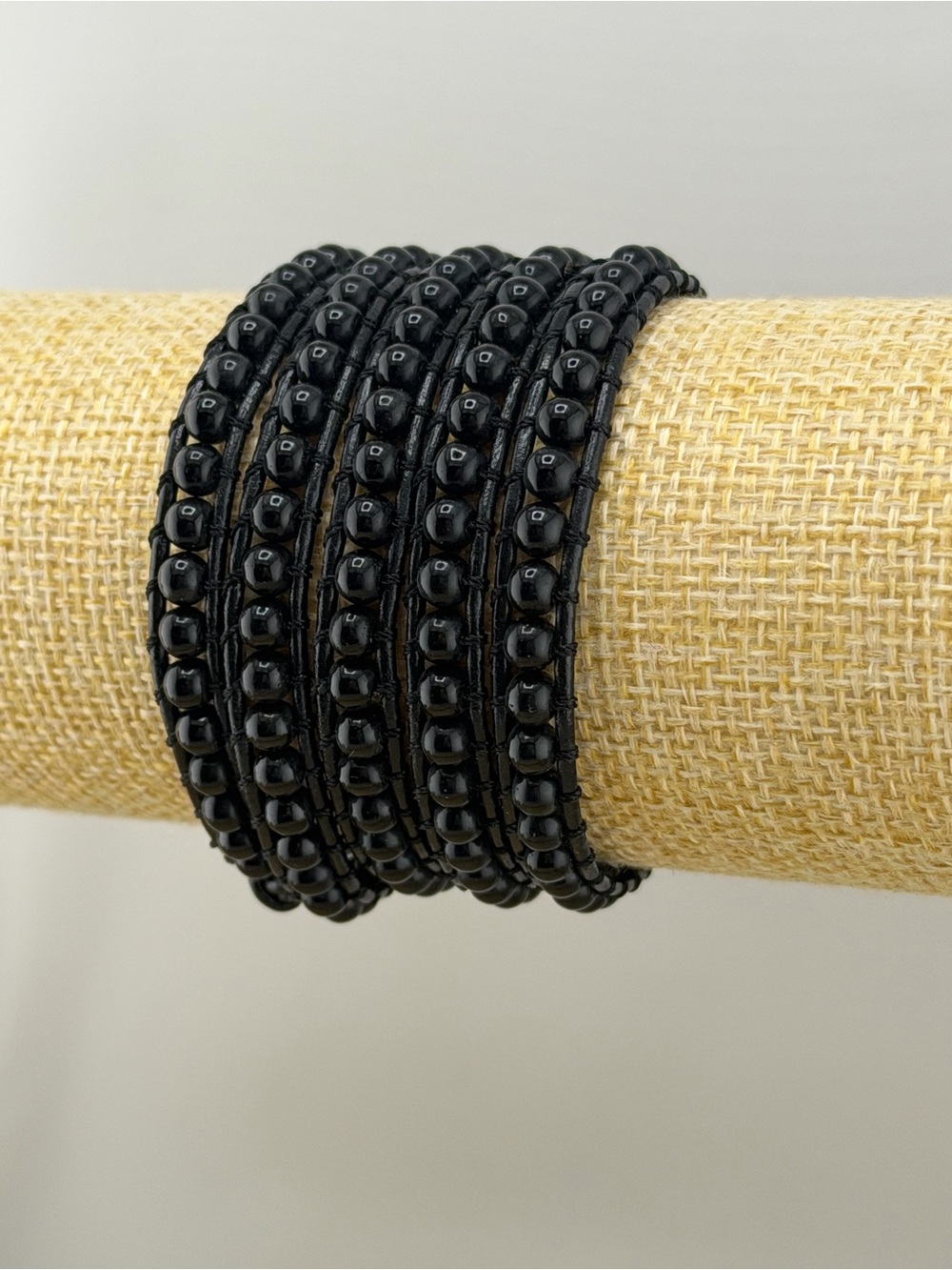 NWT  Boho Wrap Bracelet Beaded Leather Multi Strand black